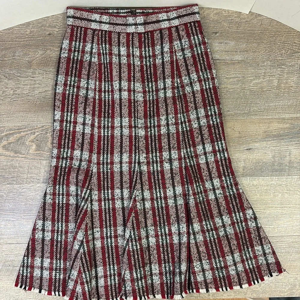 O2SKY Z:RO TO SKY Plaid Tweed Trumpet Midi Skirt Size M